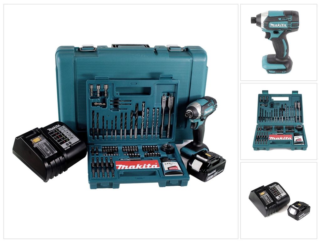 Makita DTD 152 STK Akku Schlagschrauber 18V 165Nm 1/4" + 1x Akku 5,0Ah + Ladegerät + 100 tlg. Bit Bohrer Set + Koffer
