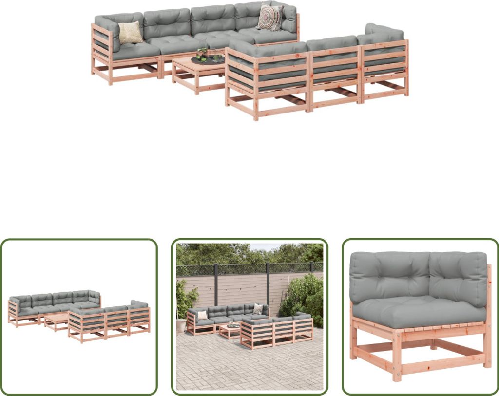 The Living Store 8-tlg. Garten-Sofagarnitur mit Kissen Massivholz Douglasie