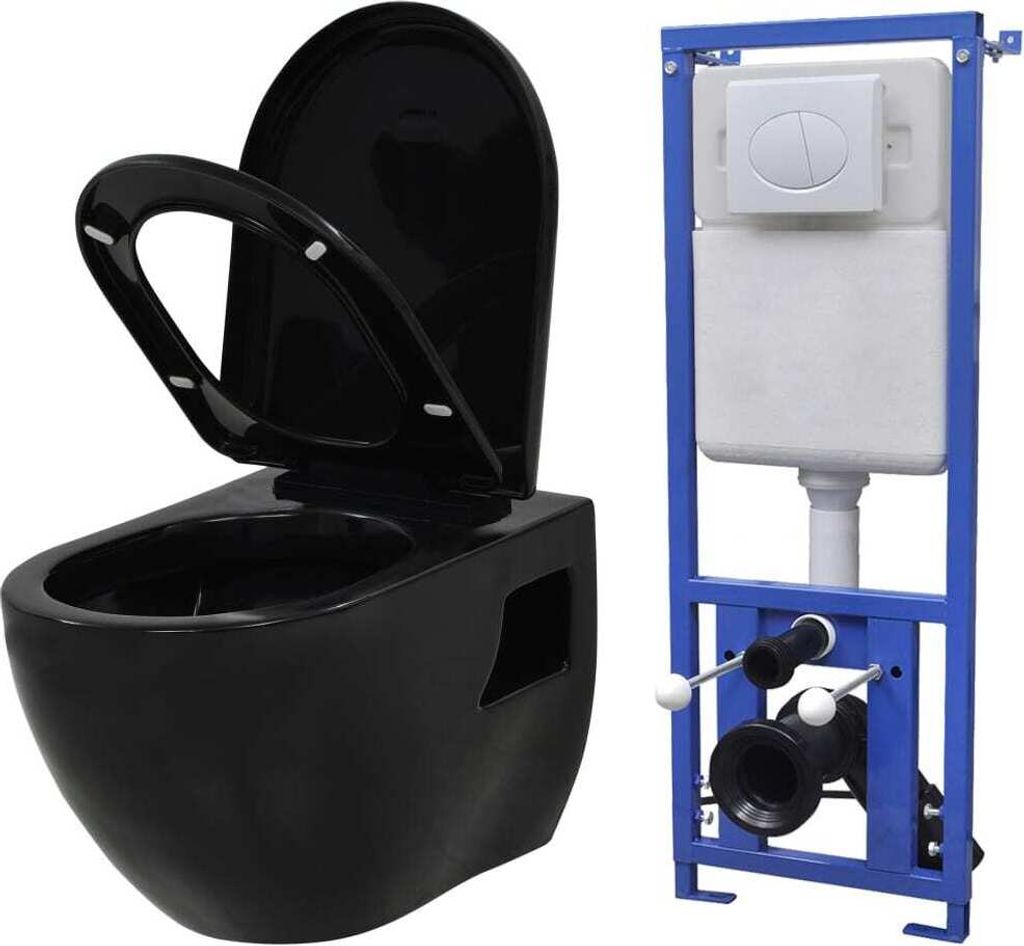 Hänge-Toilette mit Einbau-Spülkasten Keramik Schwarz
