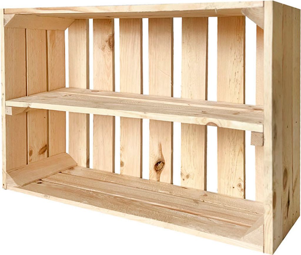 Neue Obstkisten mit Mittelbrett Holzkisten Weinkisten Apfelkisten Regal Kommode Natur 60x40x20cm