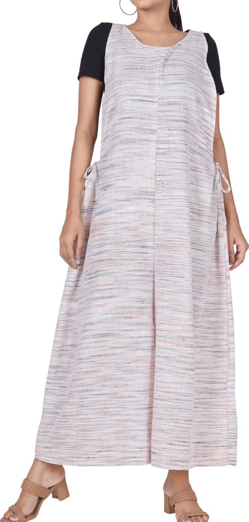 Boho Jumpsuit, Luftiger Overall, Hosenkleid, Oversize Jumper - Beige, Damen, Creme-weiß, Baumwolle, Hosen
