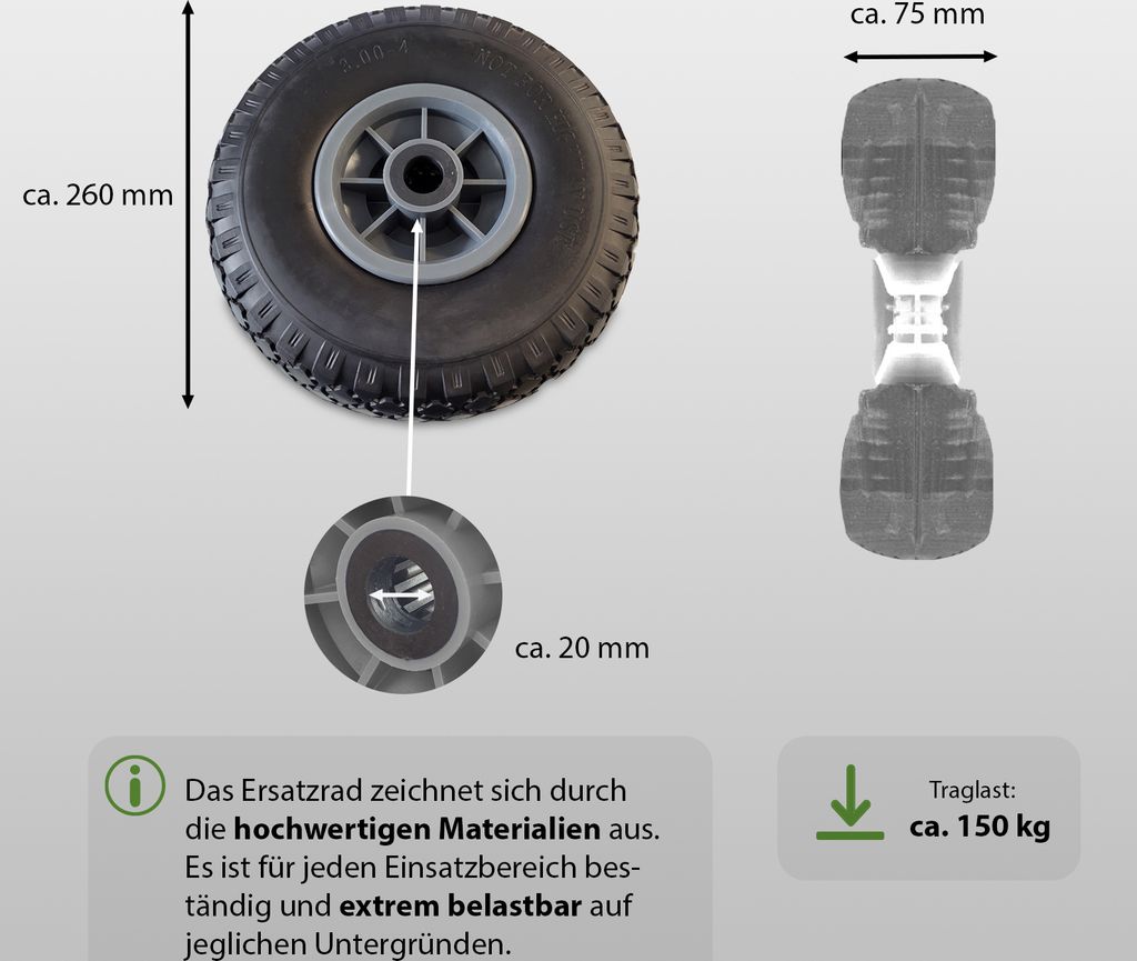 2x Sackkarrenrad Vollgummi 260x85 mm 3.00-4 Produktbild 3