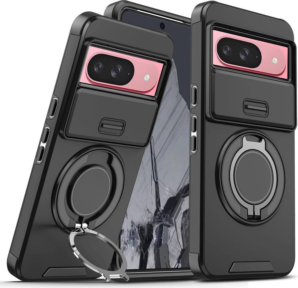 Handyhülle für Goolge Pixel 10 /Pixel 10 Pro Dual-Layer Stoßfest Militär Hülle mit Dia Kameraschutz und Magnetisch Ring Ständer Schwarz