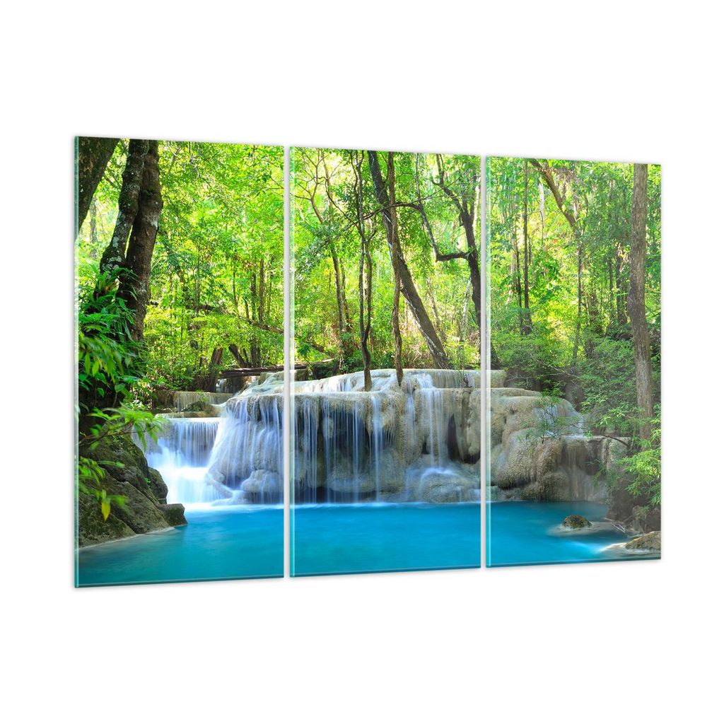 Bilder auf glas - Wasserfall Wald Umwelt - 165x110cm - Glasbilder - Wandbilder - Kunstdruck - zum Aufhängen bereit - Wanddekoration aus Glas - Gla...
