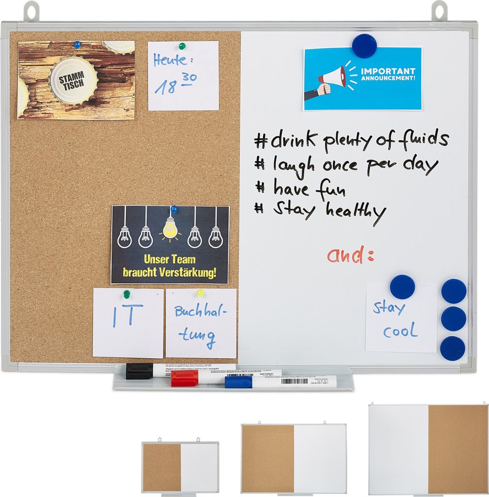 Relaxdays Kombitafel 2 in 1, Kork Pinnwand & Magnettafel, Produktbild 