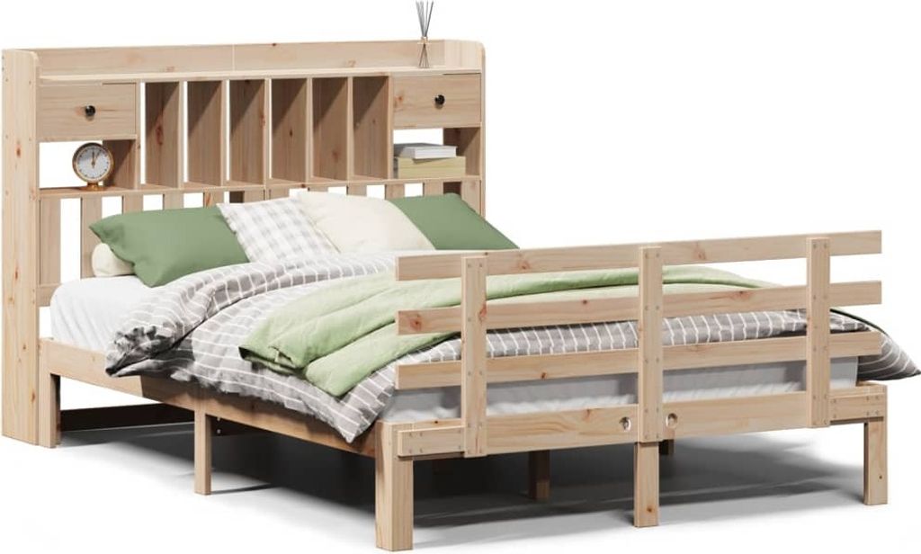 Massivholzbett mit Regal ohne Matratze 140x190 cm Kiefer