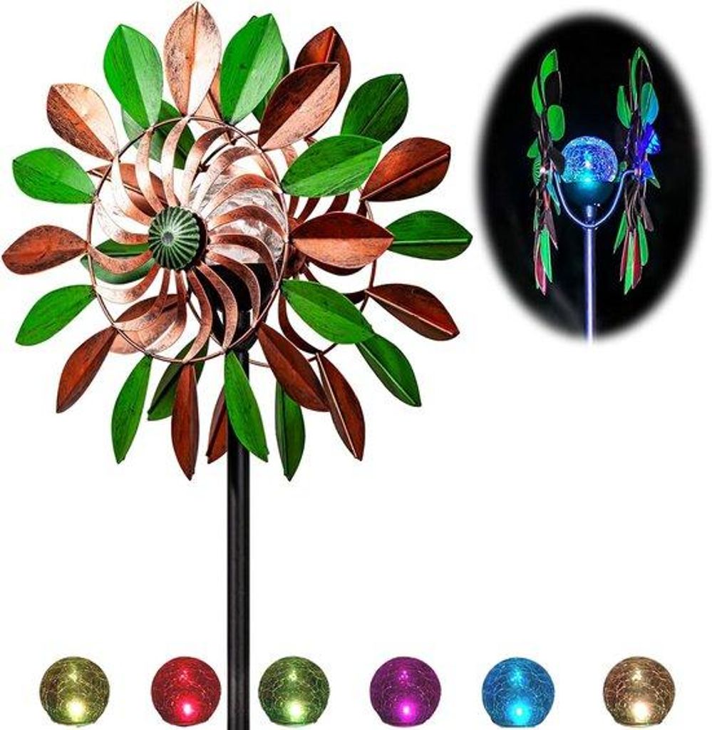 Kunststof Zonnelicht Windmolen Buitenlamp, Koperfarbe, Blattform, Blumenmuster, Farbwechsel, Steckerbetrieb