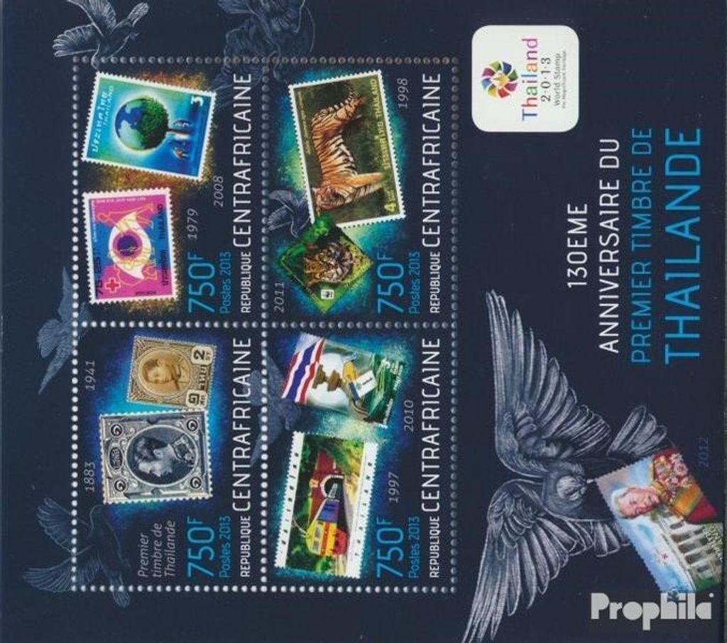 Briefmarken Zentralafrikanische Republik 2013 Mi 4271-4274 Kleinbogen (kompl. Ausgabe) postfrisch Erster Poststempel von Thailand