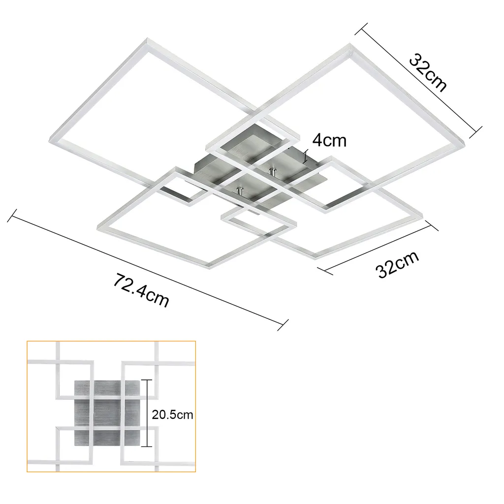 Plafonnier LED Dimmable 36W Argent 64cm avec Contrôle Télécommande