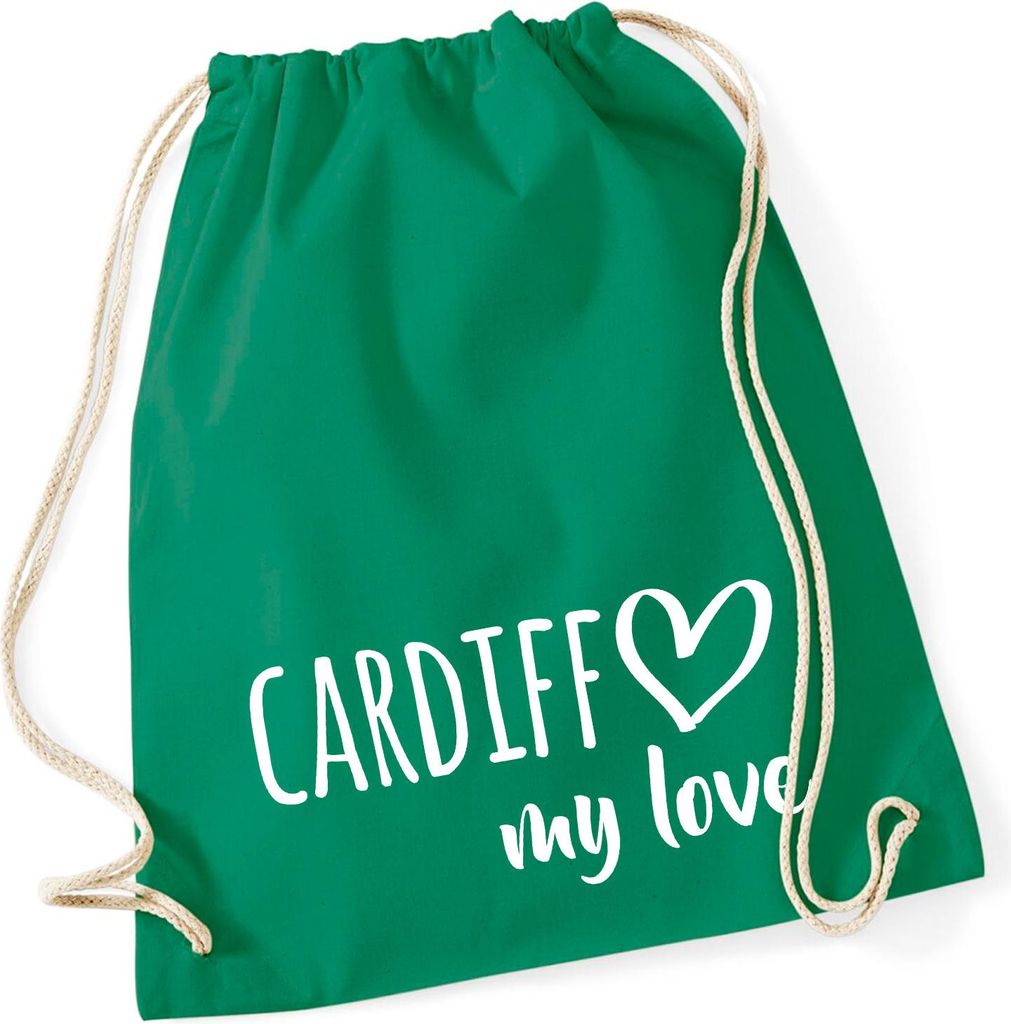 Huuraa Turnbeutel Cardiff my love 12 Liter Kelly Green Baumwolle Rucksack Geschenkidee