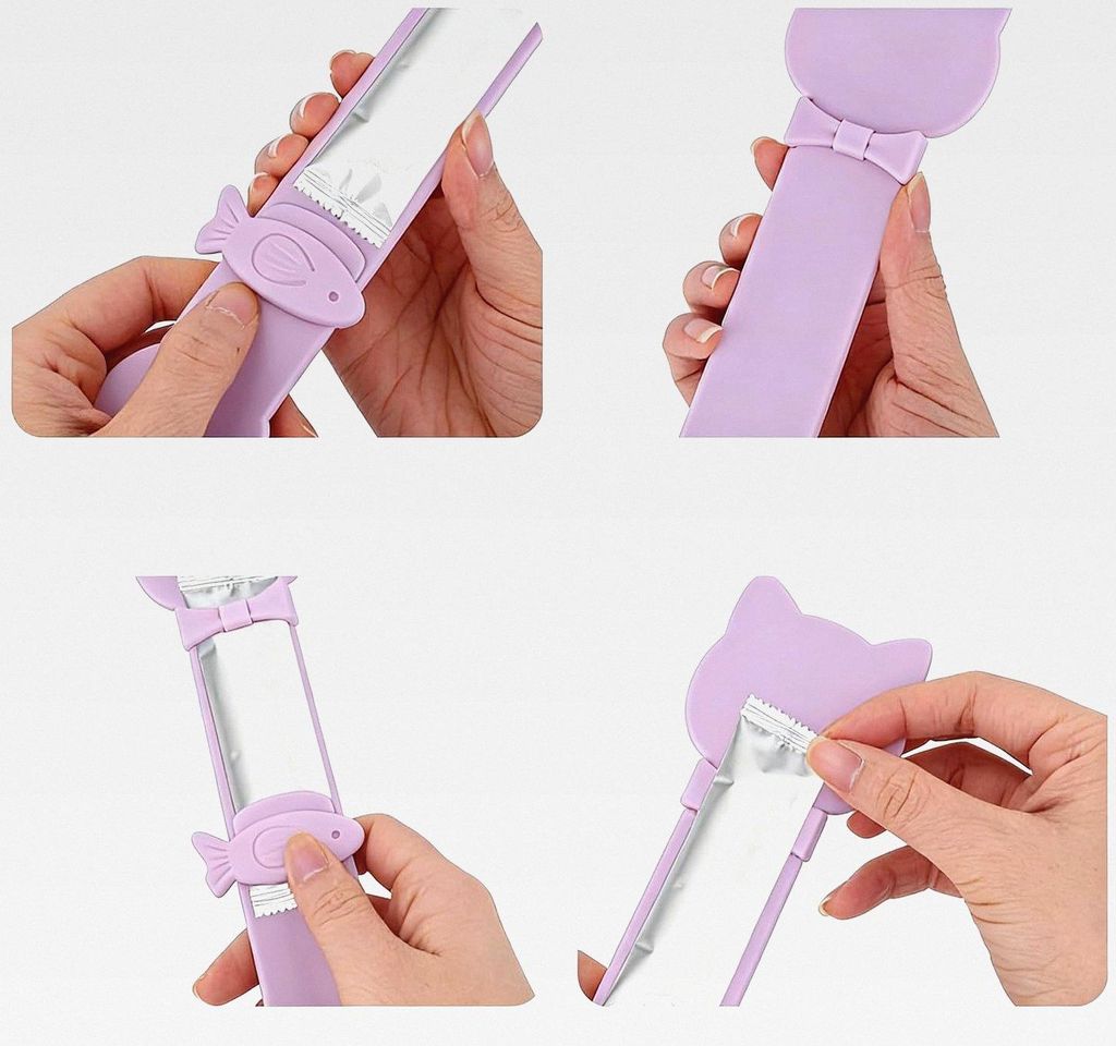 Katzenleckerli Löffel, Niedlich Multifunktional Katzenfutter Löffel für Nassfutter Leckerlis und Flüssige Snacks (Lila)