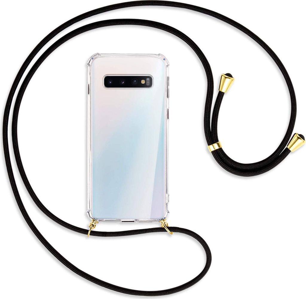 Handykette Backcover-Schutzhülle mit Band (Metall goldfarben) für Samsung Galaxy S10 - schwarz
