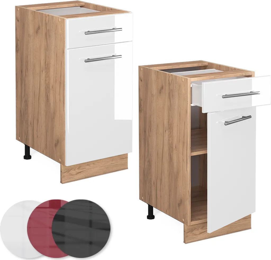 Vicco mobiletto base per cucina Fame-Line, 40 cm senza piano di lavoro, Bianco lucido/Quercia dorata - 6