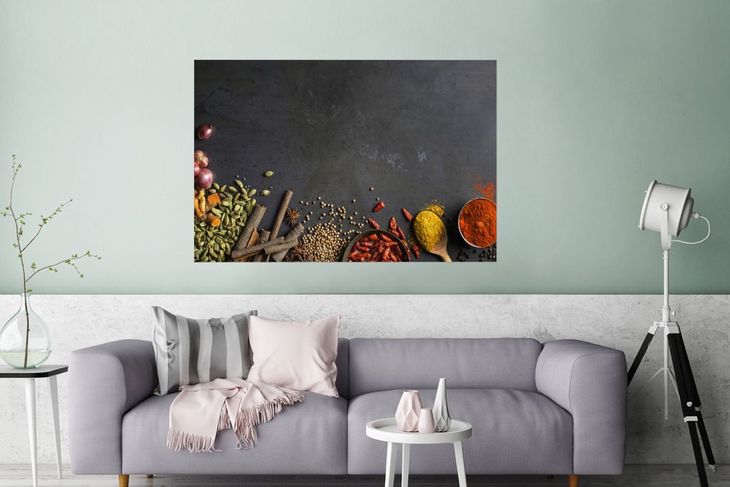 Poster - Specerijen op een zwarte achtergrond - 120x80 cm