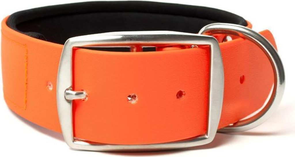 Mystique Biothane Halsband Deluxe Neopren 38mm rostfrei neon orange 55-63cm