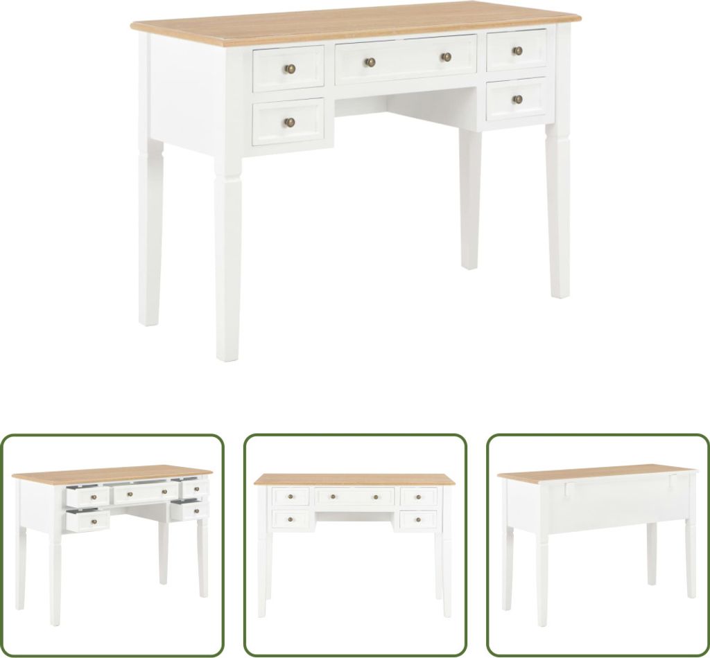 The Living Store Schreibtisch Weiß 109,5 x 45 x 77,5 cm Holz