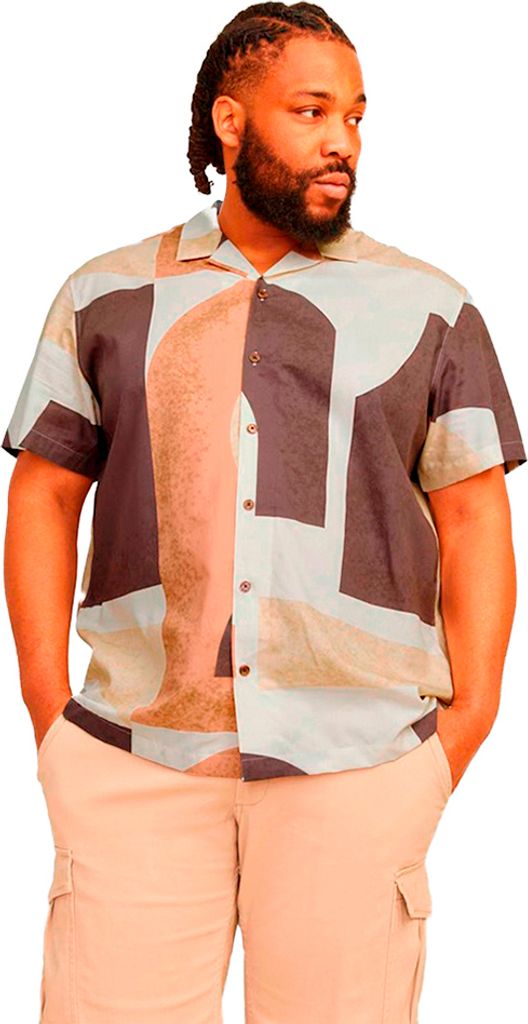 Jack & Jones Blacarnaby Print Resort Plus Size Kurzarmhemd Beige 4XL Mann Beige 4XL