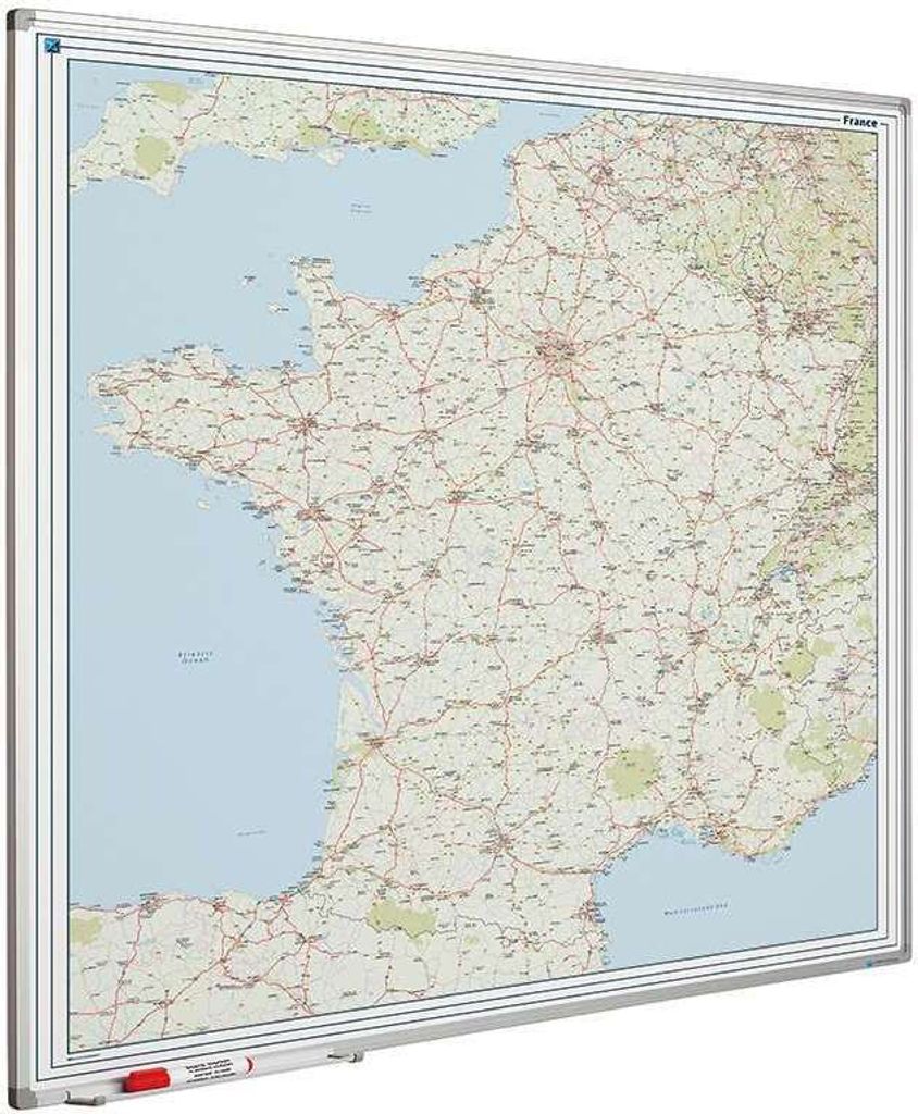 Magnetisches Whiteboard Straßenkarte Frankreich | HxBxT 120x120cm | inkl. Befestigungsmaterial & Stiftablage | Sublimationsstahl