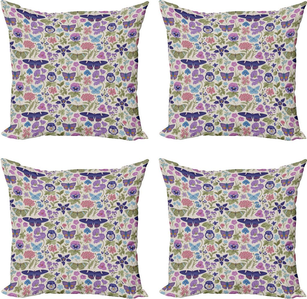 ABAKUHAUS Blumen Kissenbezug Set (4 Stück), Schmetterlings-Stiefmütterchen Blumen-Blatt, Moderner Doppelseitiger Digitaldruck, 50 cm x 50 cm, Pal...