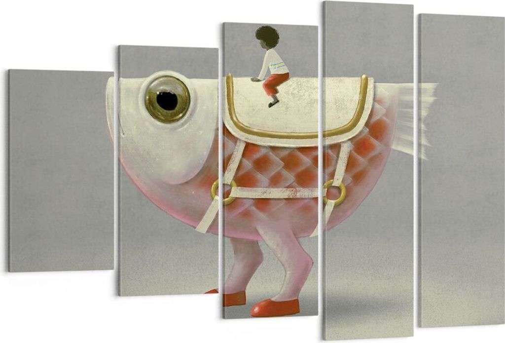 Bild auf Leinwand - Leinwandbild - 5 Teile - Surreal Fisch Kind - 150x100cm - Wand Bild - Wanddeko - Wandbilder - Leinwanddruck - Bilder - Wanddeko...