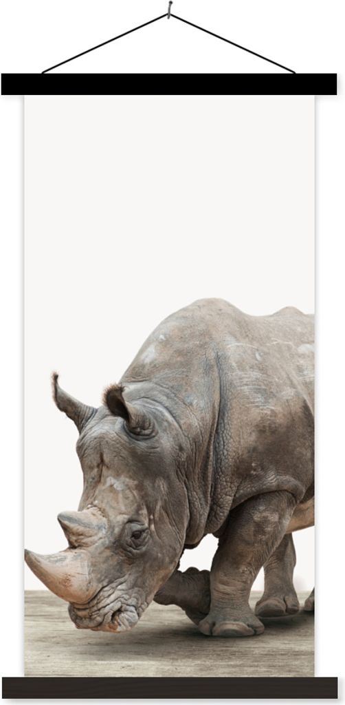 MuchoWow Textilposter Nashorn - Jungen - Wildtiere - Kinder - Mädchen - Tiere 60x120 cm mit schwarzem Rahmen - Magnete