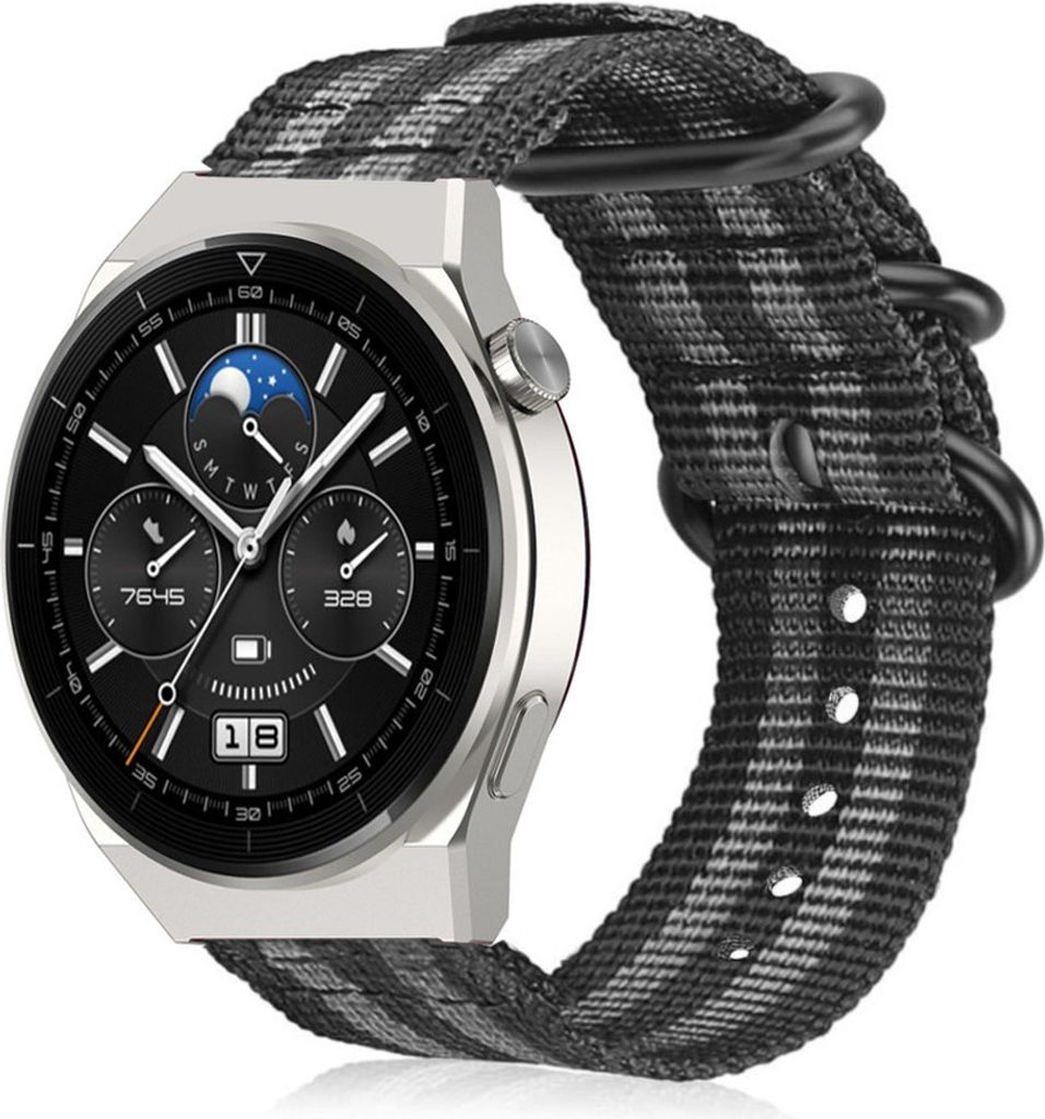 Strap-it Huawei Watch GT 3 Pro 46mm Nylon-Schnallenarmband (Schwarz/Grau)
