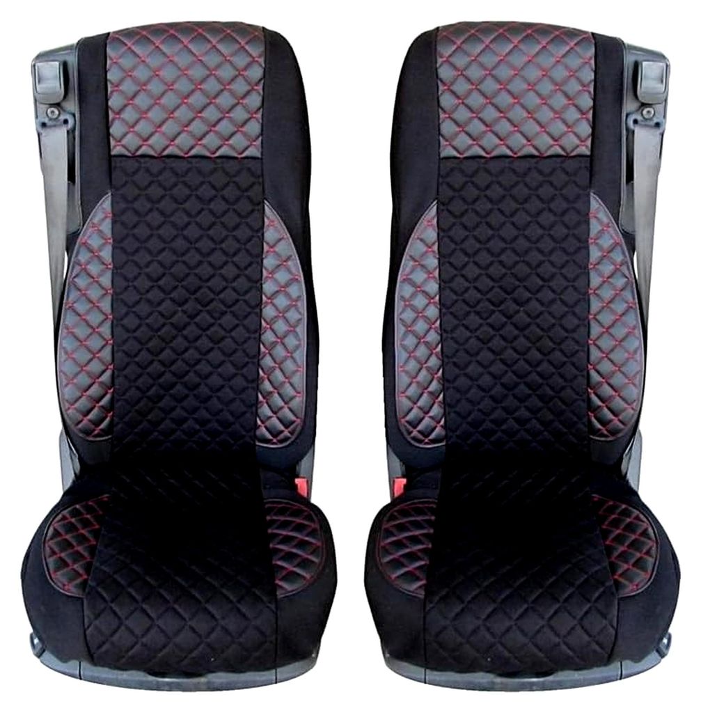 Sitzbezüge für DAF XG XF CF 106 Euro 6 mit 1 pneumatischem Sitz, Velours- in Schwarz mit roten Fäden