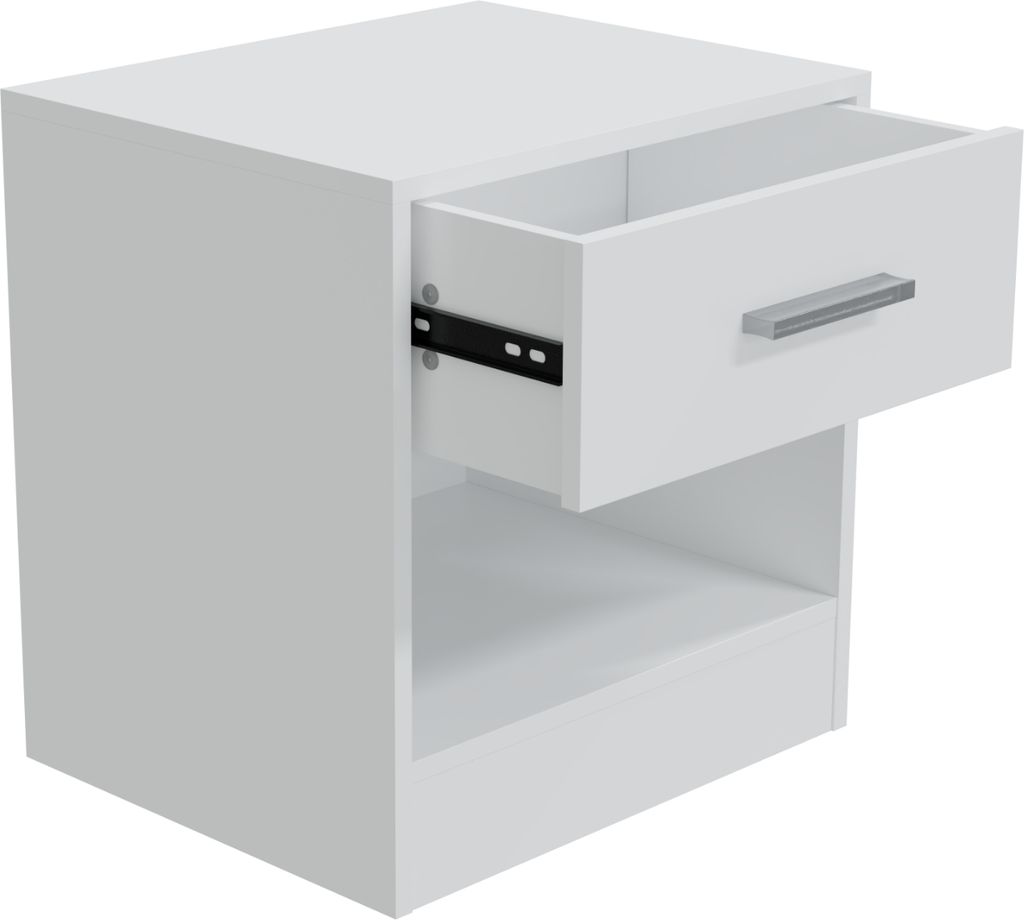 HAGO24 Beistelltisch Nachttisch Schlafzimmer Kinderzimmer Wohnzimmer Schublade Ablagefläche Aluminium-Griffe 36x38x30cm Weiß Melaminbeschichtung