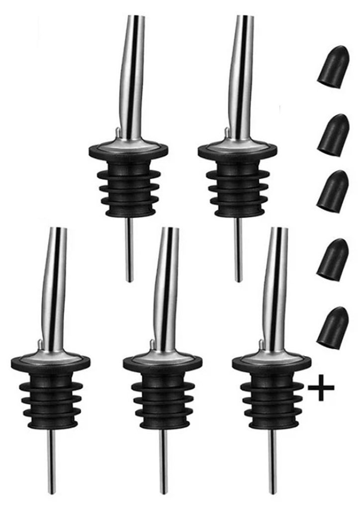 5er Set Edelstahl Flaschenausgießer Schnaps | Weinausgießer mit Stopfen | Dosierer mit Verschluss | Spirituosen Ausschenker Verschließbar | Flas...