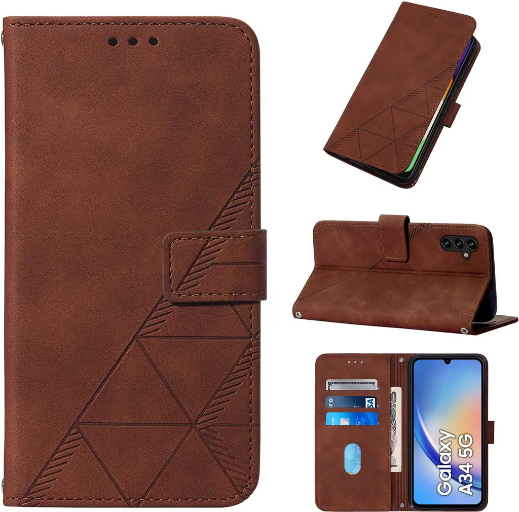 Custodia in pelle flip per Samsung Galaxy A34 5G con design a portafoglio con goffratura, porta carte e supporto rosso