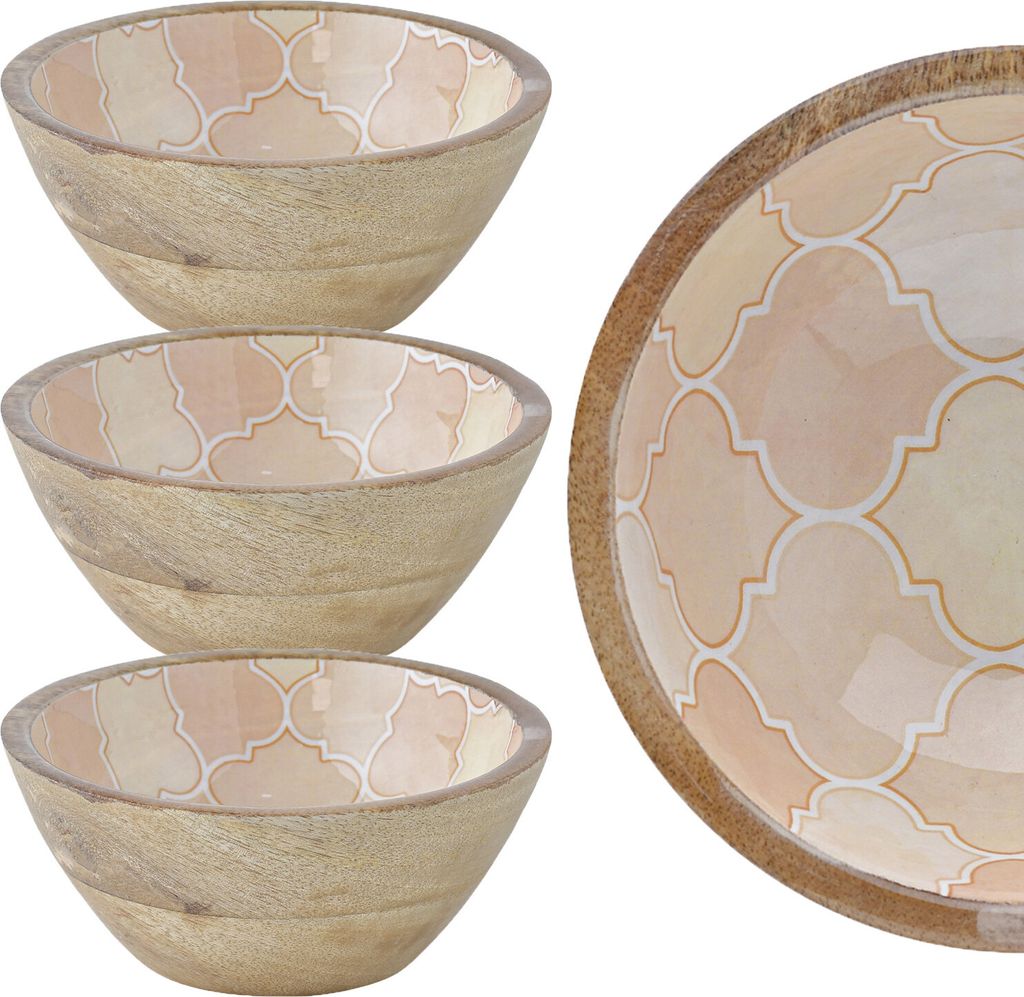 Marrakesch 3er Set Schmuckschale Schale aus Holz & Emaille 15 cm bunt | Handgefertigte Schlüsselschale Holzschale Kesse -1- als Wohnzimmer Aesthet...
