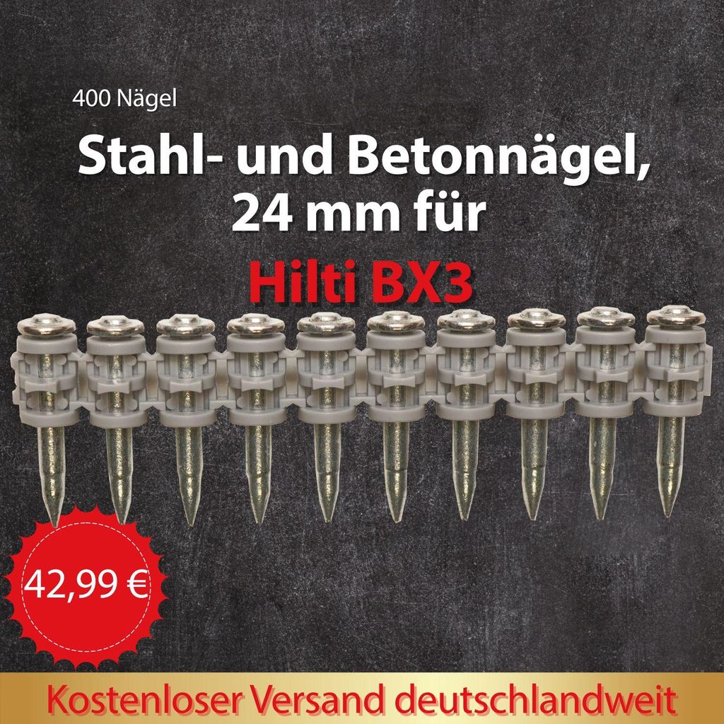 Hochleistungsnagel 400 Stück für Stahl und Beton wie Hilti X-P 24 B3 # 2156218 BX 3
