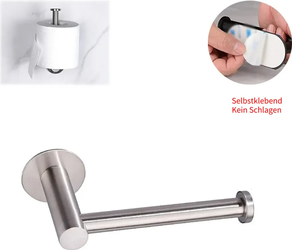 Senza foratura porta rotolo di carta igienica rotolo di carta da bagno dispenser di fazzoletti appendino in acciaio inox porta tovaglioli, argento, 15 cm