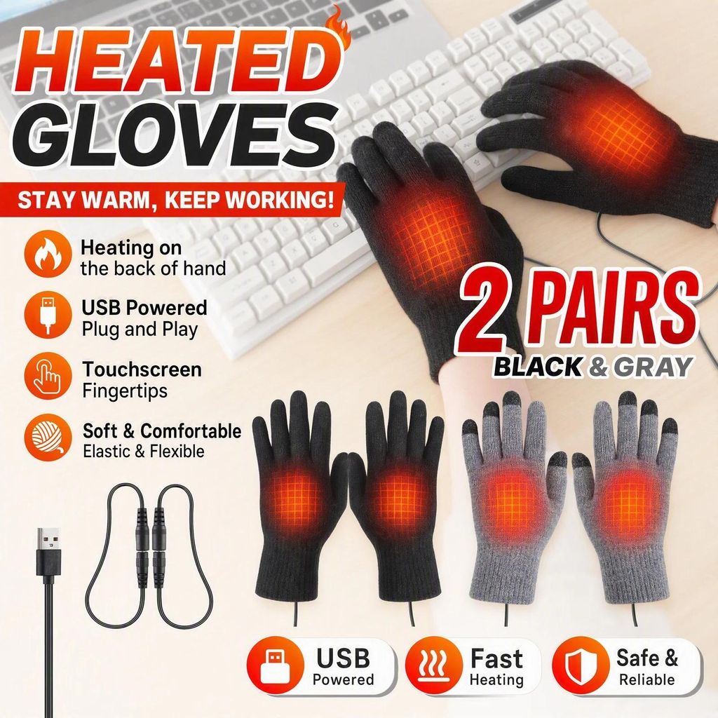 2 Paare Beheizbare Handschuhe Winter Warm Beheizte Produktbild 
