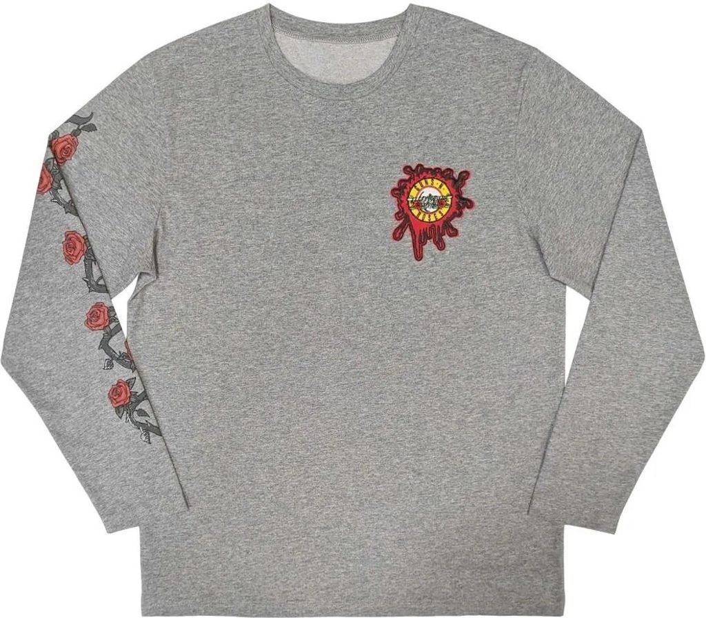 Guns N Roses - T-Shirt Rücken- und Ärmeldruck für Herren/Damen Uni Langärmlig RO10558 (L) (Grau)