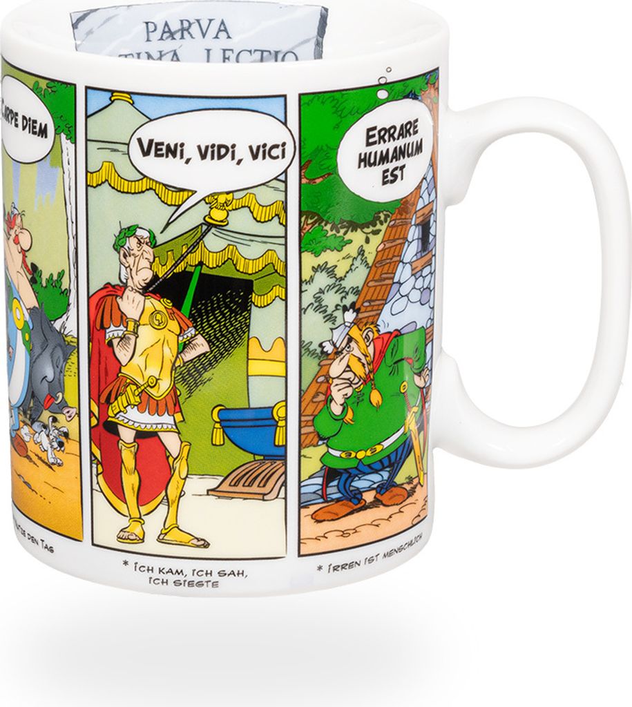 tea4chill Könitz Kaffeetasse Asterix - Latein Deutsch. Teetasse 450ml, Porzellan. Design modern, bunt