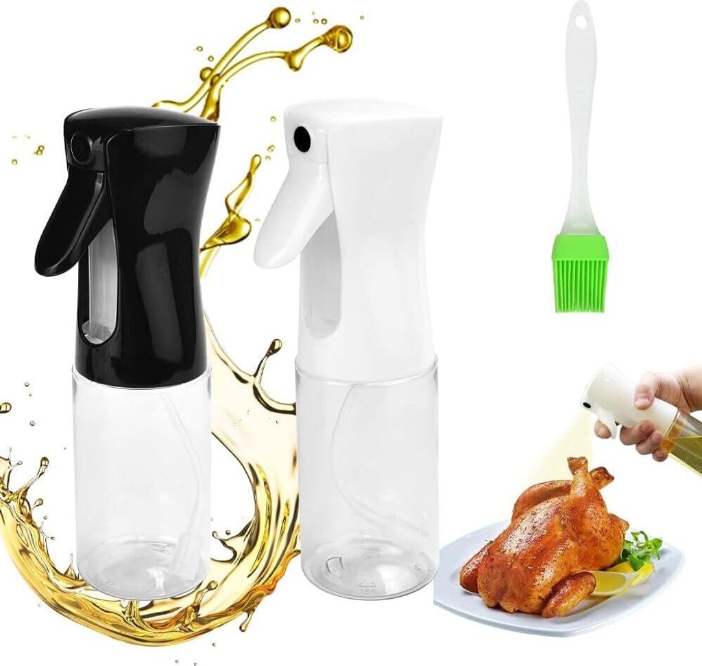 2 Stück Ölsprüher Flasche Ölspray Olivenöl Spray 200ml Öl Sprayer Ölspender zum Kochen Essigsprüher Kochspray mit Silikonbürsten Öl sprü...