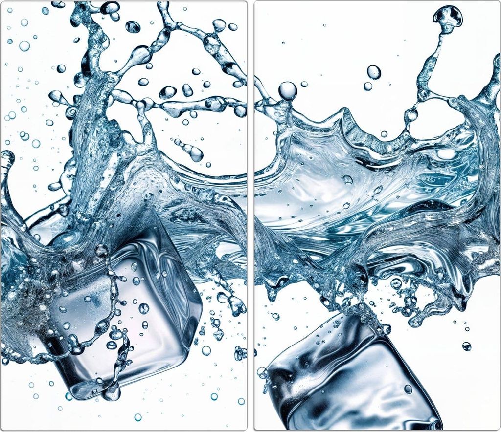 Spritzschutz Herdabdeckplatte Schneidebrett aus Glas Wasserspritzer 2-Teilig (60x52cm)