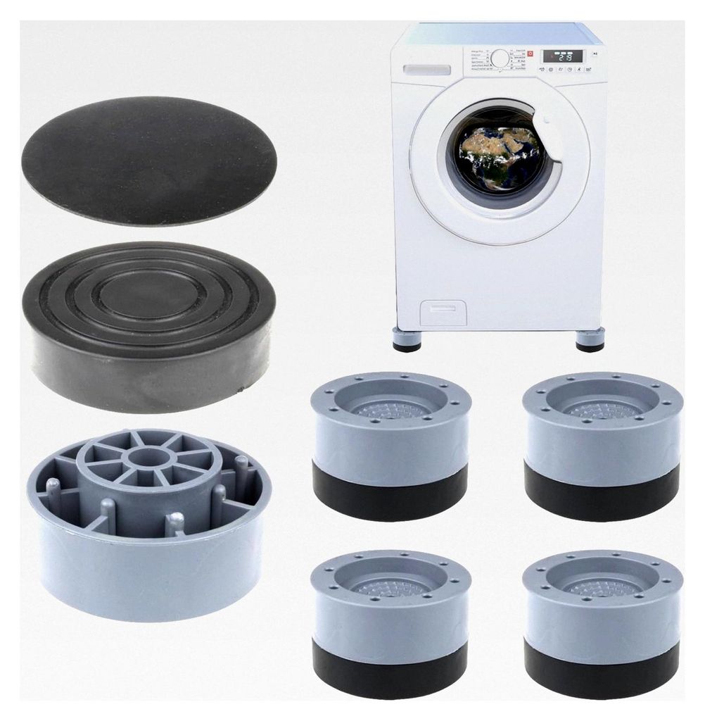 4 Stück Waschmaschinenfüße | Antirutsch Pads | Schwingungsdämpfer | Vibrationsdämpfer | Gummifüße für Waschmaschinen | Unterlage (Grau-W)