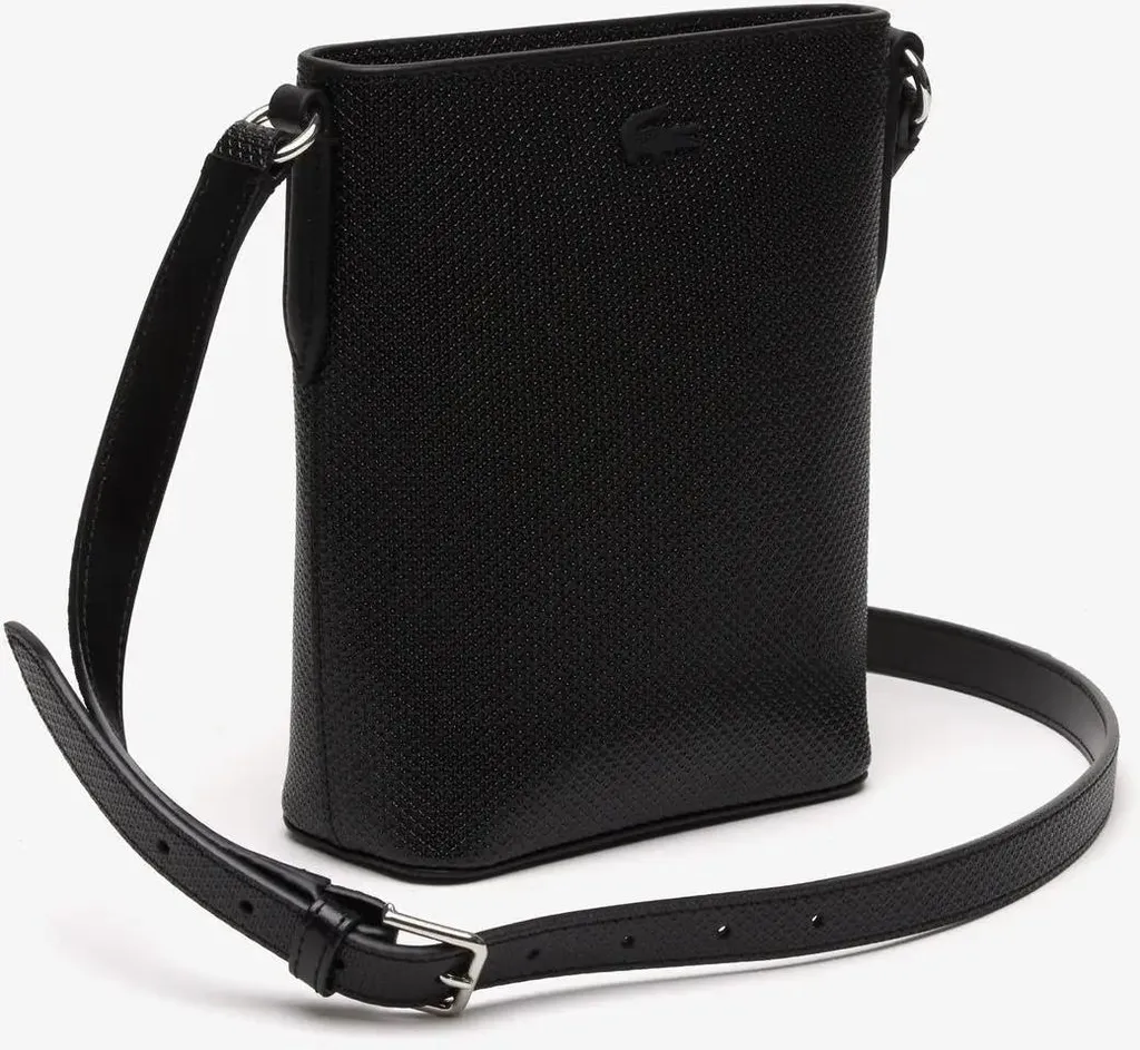 Lacoste Chantaco Classics Vertical Crossover Bag en Cuir Piqué Noir