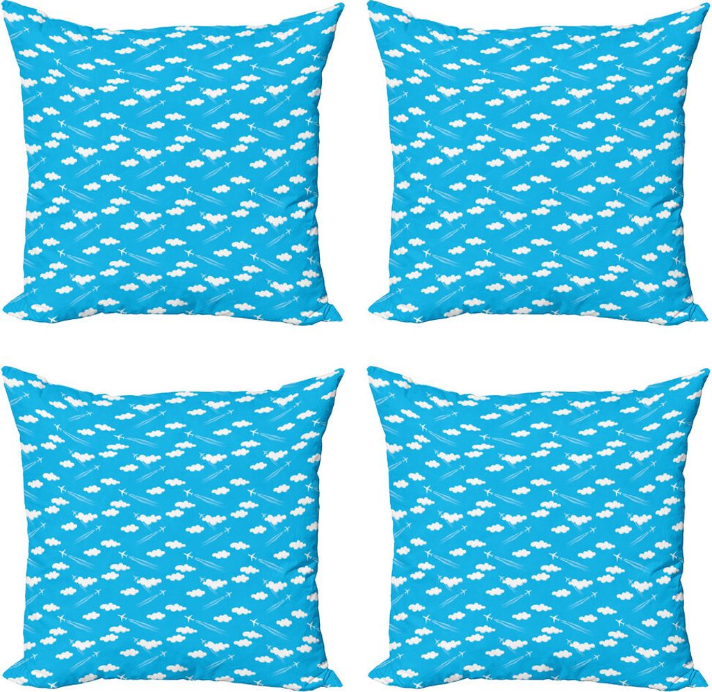 ABAKUHAUS Nursery Flugzeug Kissenbezug Set (4 Stück), Blauer Himmel-Wolken Flugzeuge, Moderner Doppelseitiger Digitaldruck, 45 cm x 45 cm, Azure B...