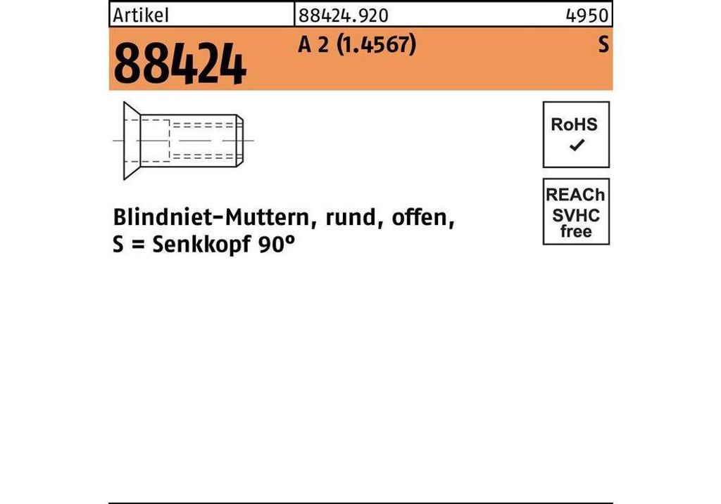 Reyher Blindnietmuttern A2 Seko M 6/1,5-4,5 (250 Stück)