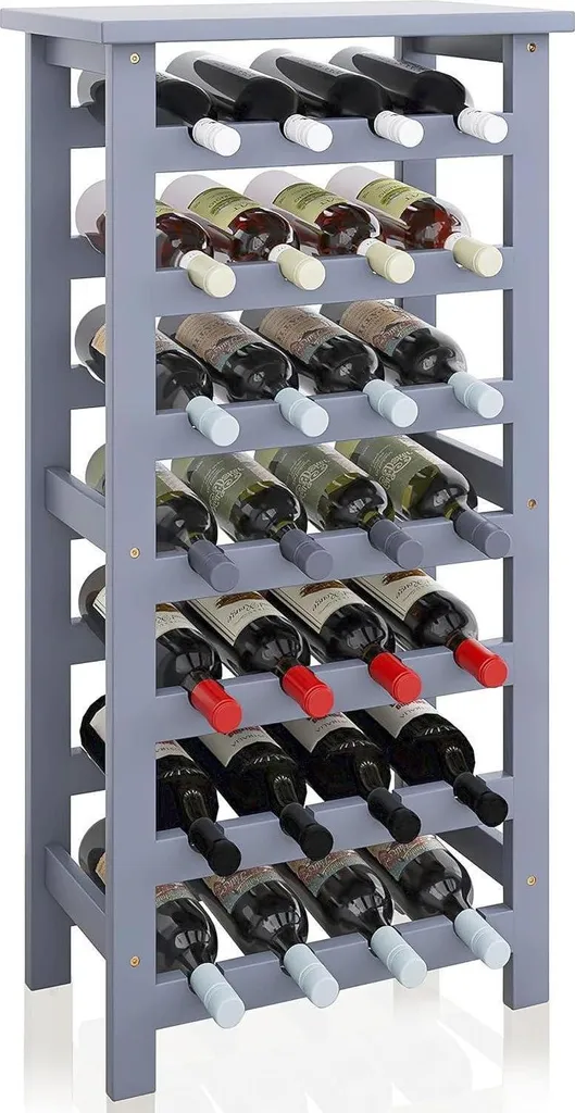 Rangement vin gain de place 28 bouteilles bambou gris stable 7 niv