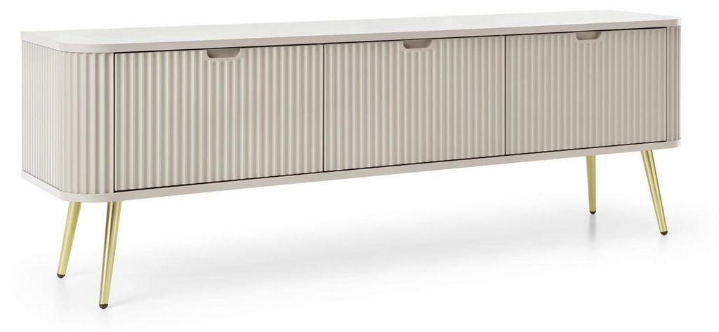 TV-schrank MILO 168 cm mit 3 Türen Kaschmir, geriffelter Front Wohnzimmer, TV-lowboard auf goldenen Beinen