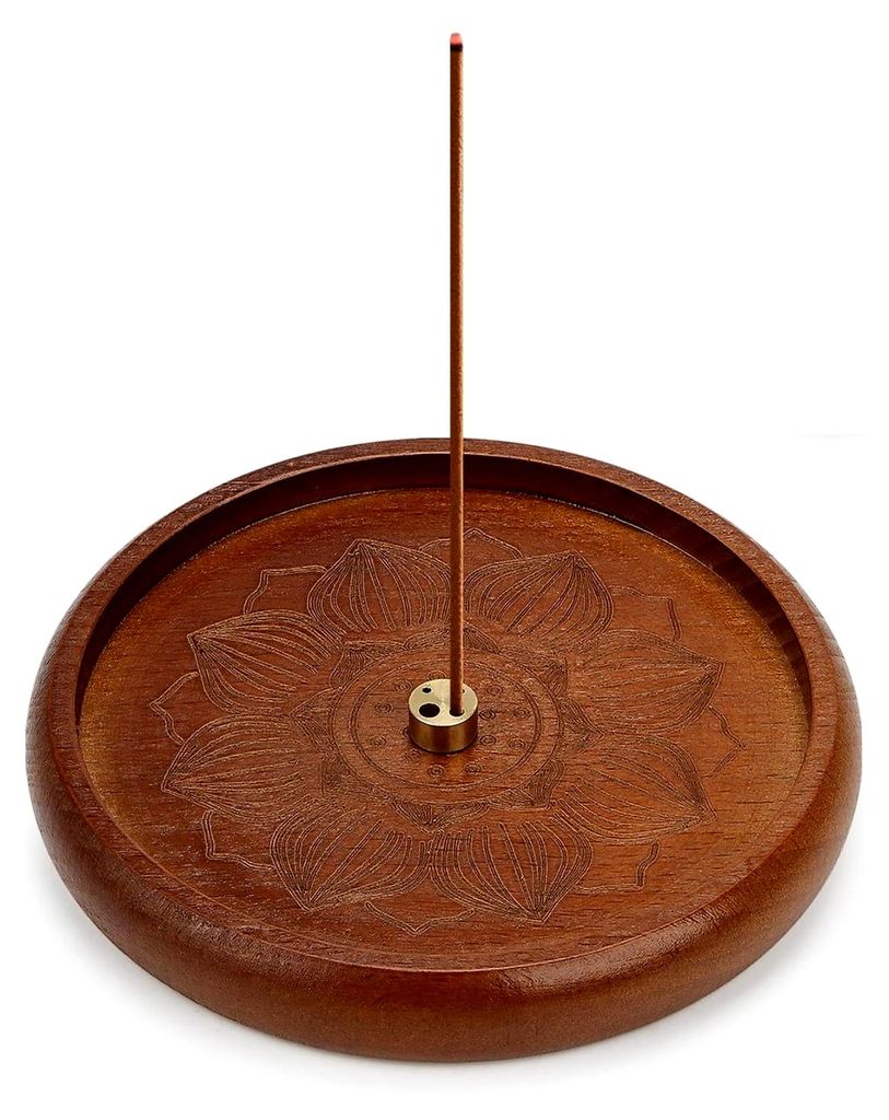 Räucherstäbchenhalter aus Holz mit Ascheauffangschale, ideal für Heimdekoration und Meditation