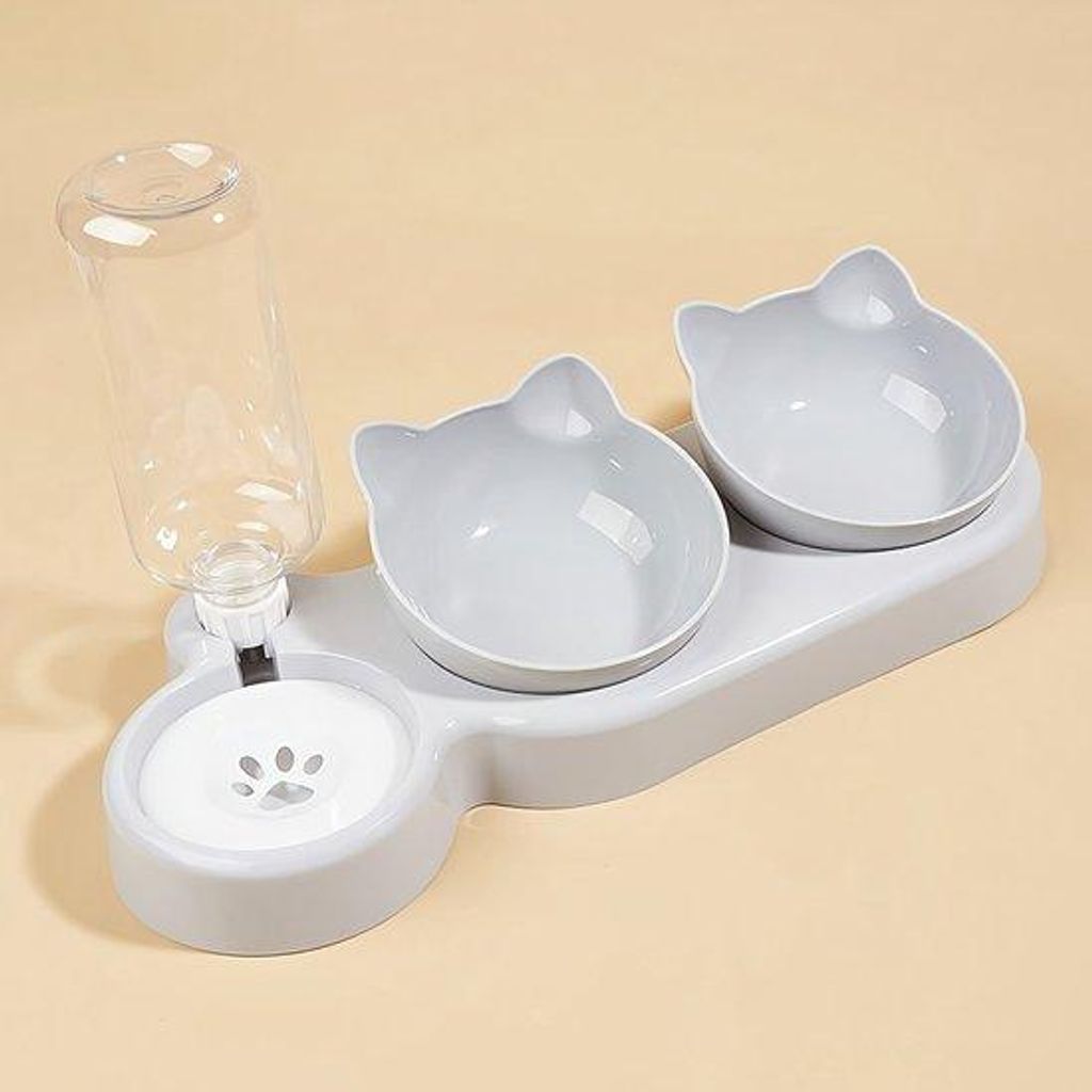 Tierfutterwagen mit Wasserdispenser, 3-in-1 umklappbarer Wasser- und Futterwagen für Katzen, mit Schwerekräfte-gesteuerter Wasserflasche zum Schu...