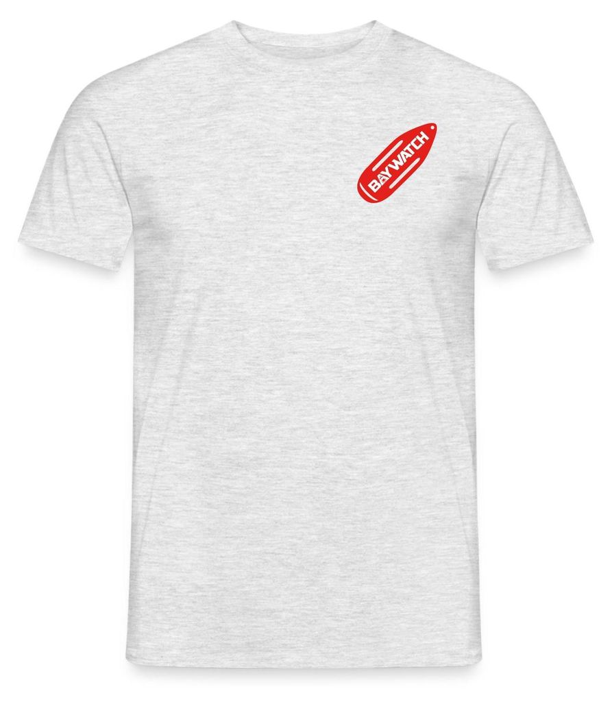 Spreadshirt Baywatch Rote Rettungsboje Brustmotiv Karneval Männer T-Shirt, XXL, Grau meliert