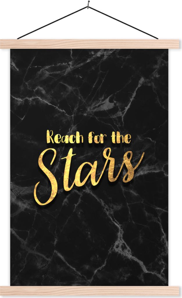 MuchoWow Textilposter Zitat - Sterne - Gold - Marmor 120x180 cm mit holzfarbenen Rahmen - Textil-Plakat