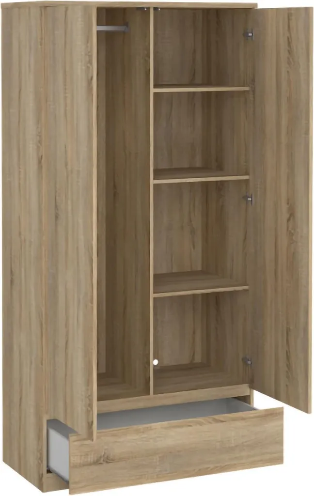 Armoire 2 portes pour Chambre Germano 99x201 cm Marron Rangement