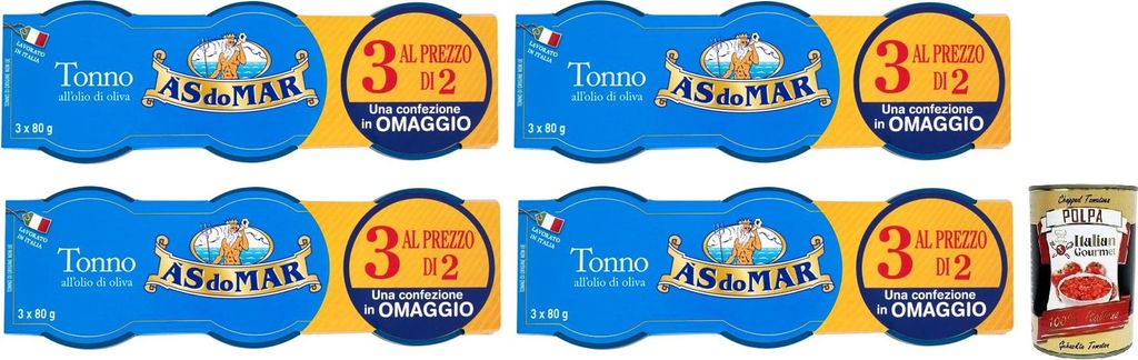 12x AS do MAR Tonno all'Olio di Oliva,Thunfisch in Olivenöl,ideal in jedem Rezept,80g Dose + Italian Gourmet Polpa di Pomodoro 400g Dose